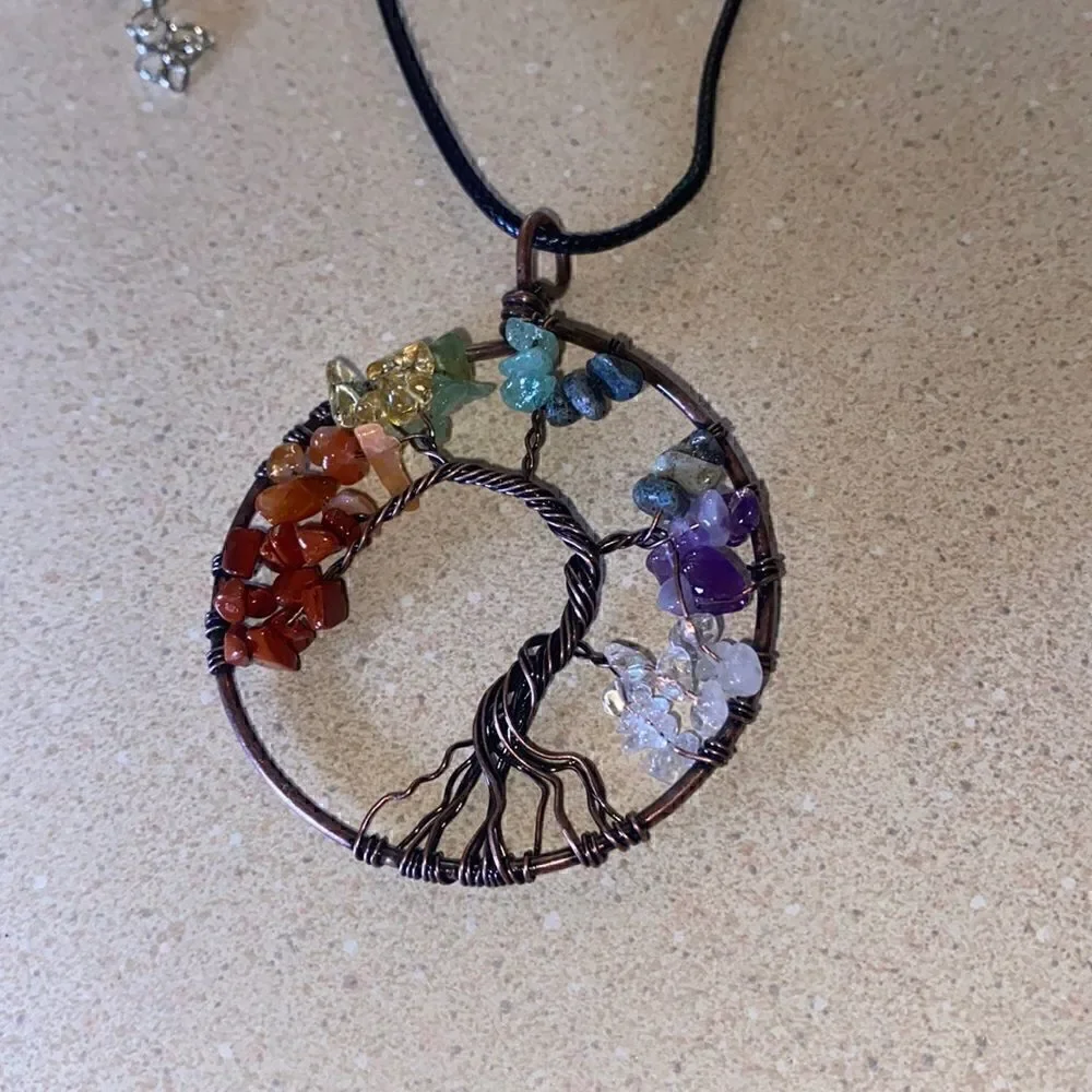 7 Chakras Tree Of Life Pendant Natural Crystal Chip Beads​